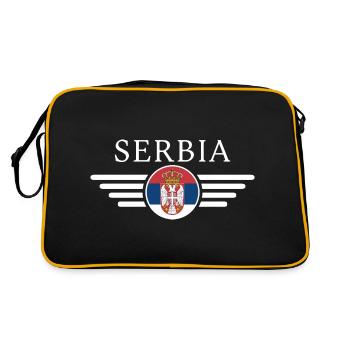 Serbien T-Shirt: Geschichte, Gastfreundschaft - Retro Tasche - Schwarz/Gold - Hinten