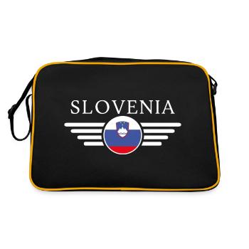 Slowenien T-Shirt: Kultur, Gastfreundschaft - Retro Tasche - Schwarz/Gold - Hinten