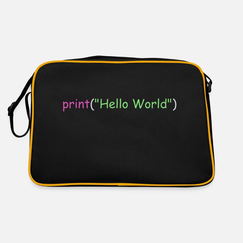 Hello World Programmierung Python C ++ C # Retro Tasche