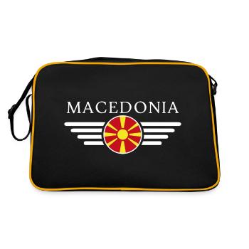 Mazedonien T-Shirt: Kultur, Natur Gastfreundschaft - Retro Tasche - Schwarz/Gold - Hinten