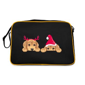 Peeking retriever puppies in Christmas accessories - Retro Bag - black/gold - Back