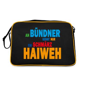 An Bündner kennt nur ein schmärz Haiweh - Retro Tasche - Schwarz/Gold - Hinten
