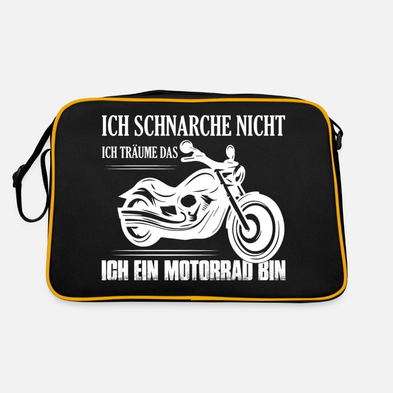 Ich schnarche nicht Ich träume ich bin ein Motorra - Retro Tasche - Schwarz/Gold