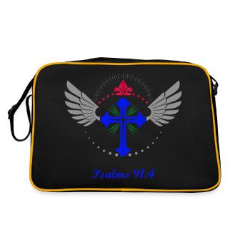 Psalm 91:4, cross, religious, wings, crown, appearance - Retro Bag - black/gold - Back