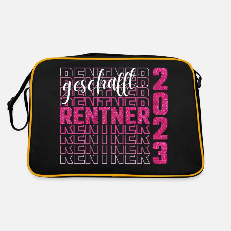 geschafft...Rentnerin 2023 Pink Glitter - Retro Tasche - Schwarz/Gold