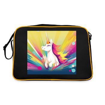 Einhorn Regenbogen Fantasy Design Cartoon - Retro Tasche - Schwarz/Gold - Hinten
