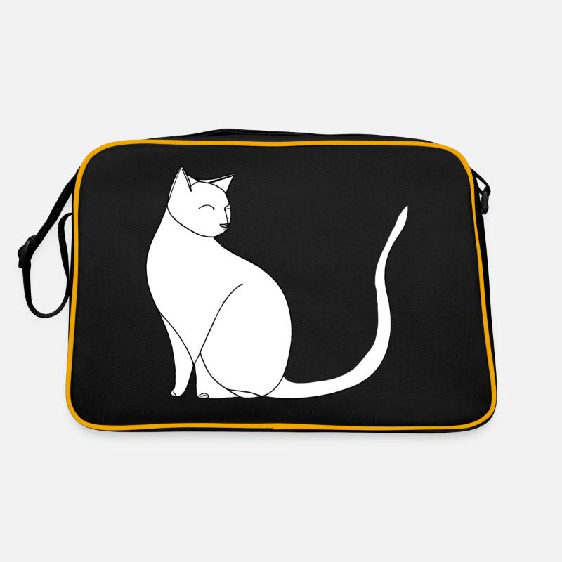 Minimalistic cat fine line art on white background - Retro Bag - black/gold