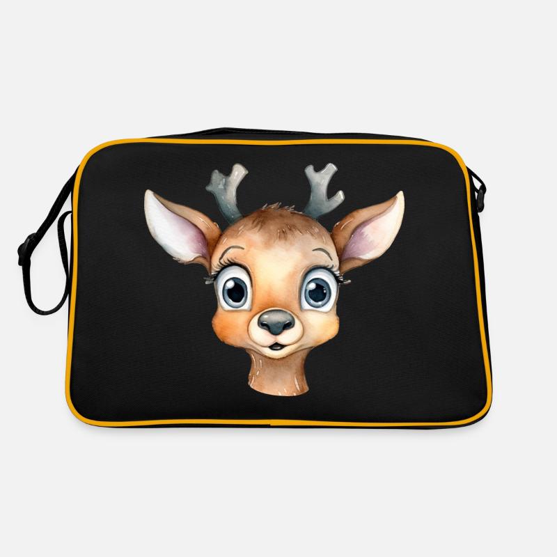 Dessin à l’aquarelle de cerf - Sac Retro - noir/or