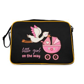 Little girl on the way with stork - Retro Bag - black/gold - Back