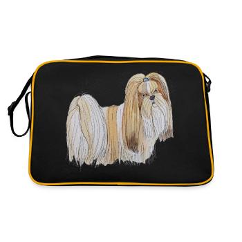 Lhasa Apso Spaß - Retro Tasche - Schwarz/Gold - Hinten