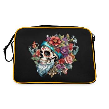 Vintage, Hipster, tête de mort, barbe, style tatouage, Rose - Sac Retro - noir/or - Dos