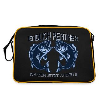 Endlich Renter! Angeln Spruch - Retro Tasche - Schwarz/Gold - Hinten