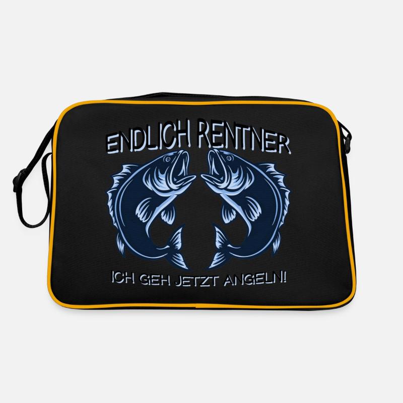 Endlich Renter! Angeln Spruch - Retro Tasche - Schwarz/Gold