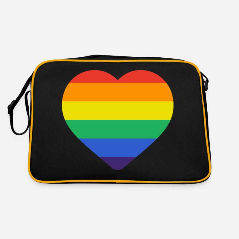Rainbow Heart Pride - Liebe Vielfalt - Retro Tasche - Schwarz/Gold