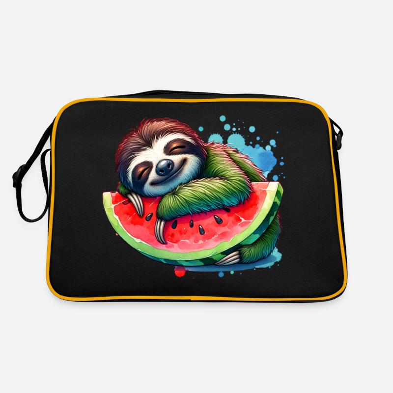 Sloth sleeping on a piece of watermelon Retro Bag