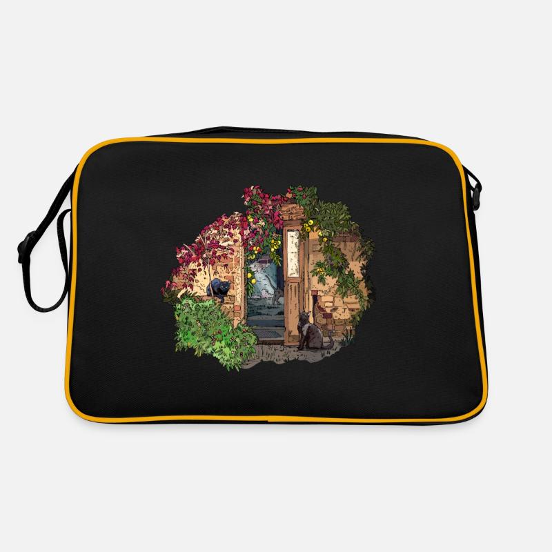 Schwarze Katzen - Retro Tasche - Schwarz/Gold