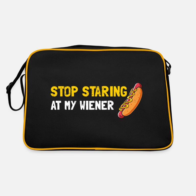 stop staring at my wiener Retro Bag