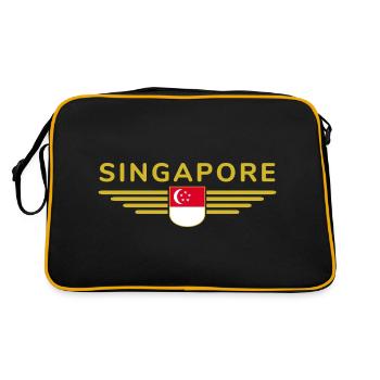 Singapur Fan Outfit Design T Shirt - Retro Tasche - Schwarz/Gold - Hinten