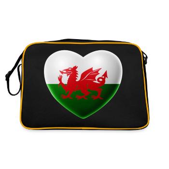 Herz (Wales / Cymru) - Retro Tasche - Schwarz/Gold - Hinten