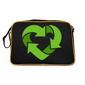 Recycling Heart + (Dein Text) - Retro Bag - black/gold - Back
