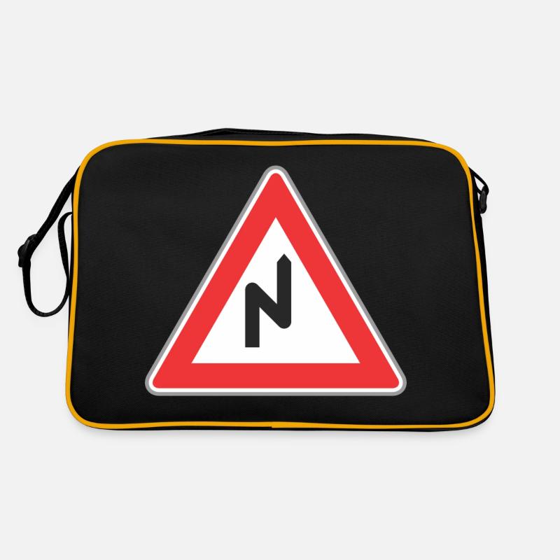 Road sign zig zag way right Retro Bag