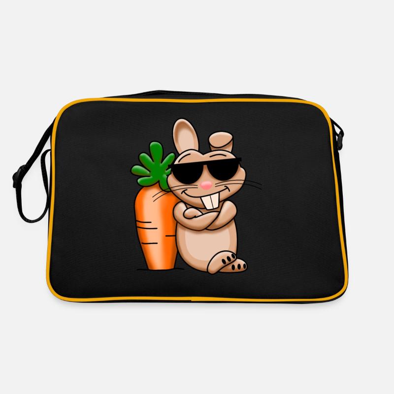 Cooler Hase mit Riesenkarotte - Retro Tasche - Schwarz/Gold