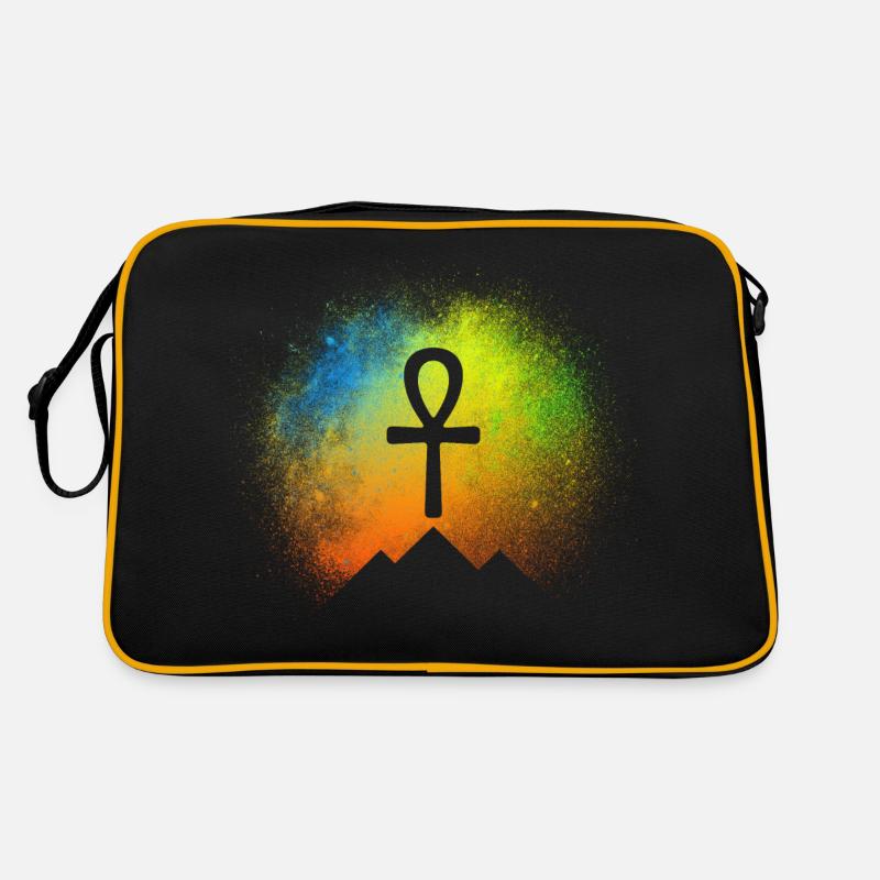 Pyramiden mit Ankh Symbol unter Sternenhimmel - Retro Tasche - Schwarz/Gold