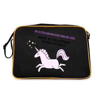 Glitzer Einhorn - Retro Tasche - Schwarz/Gold - Hinten