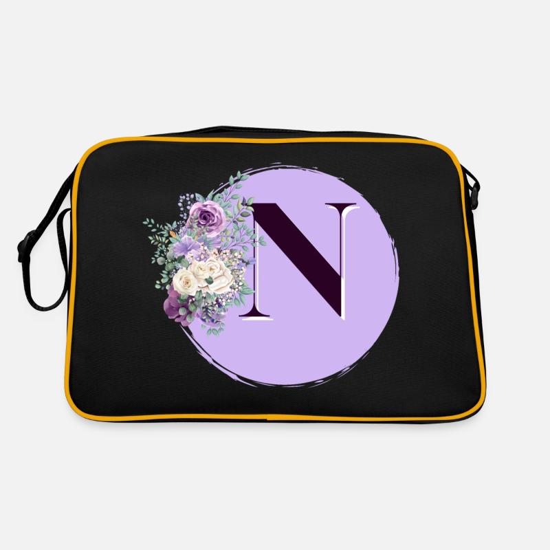 Buchstabe N Blumenkrone - Retro Tasche - Schwarz/Gold
