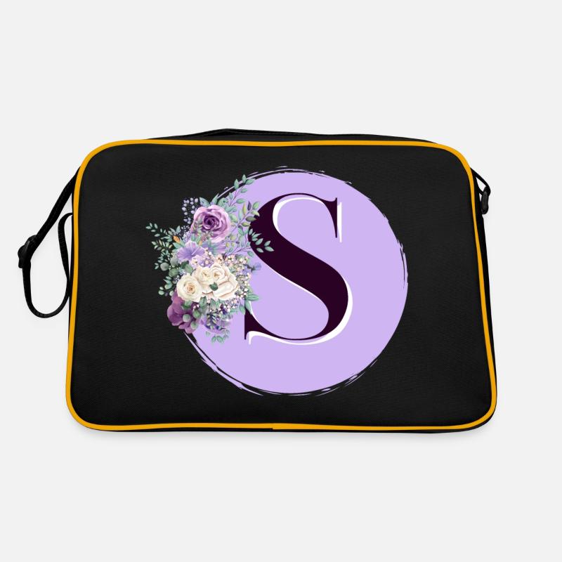 Buchstabe S Krone der Blumen - Retro Tasche - Schwarz/Gold