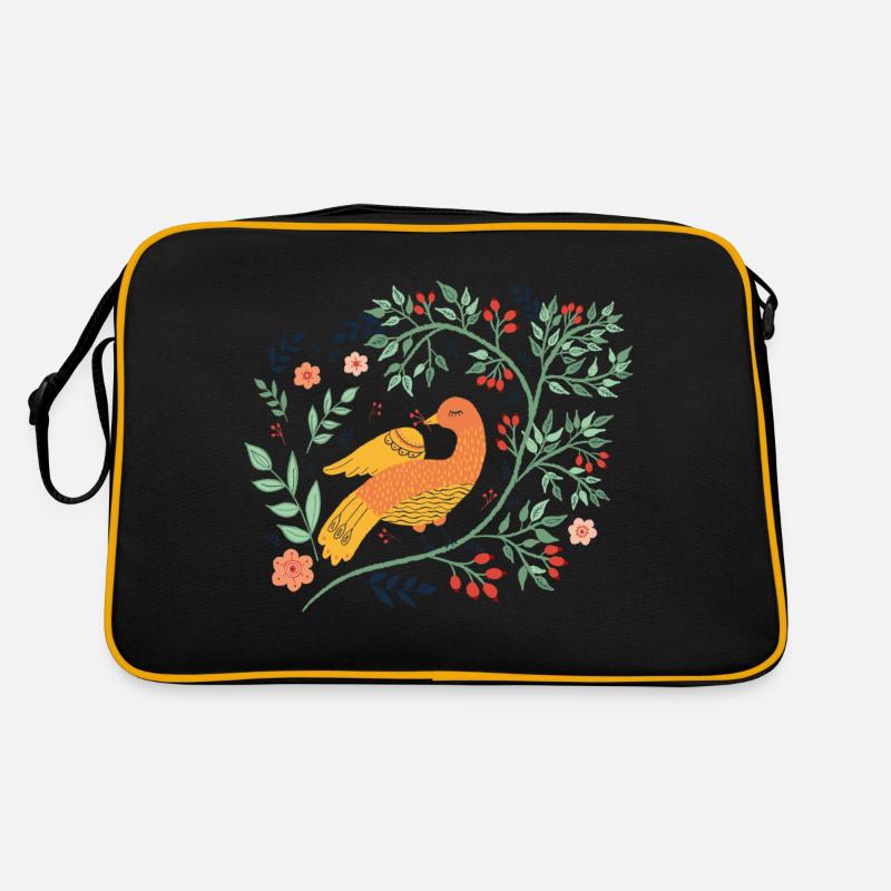 Vogel Volkskunst Vogel - Retro Tasche - Schwarz/Gold
