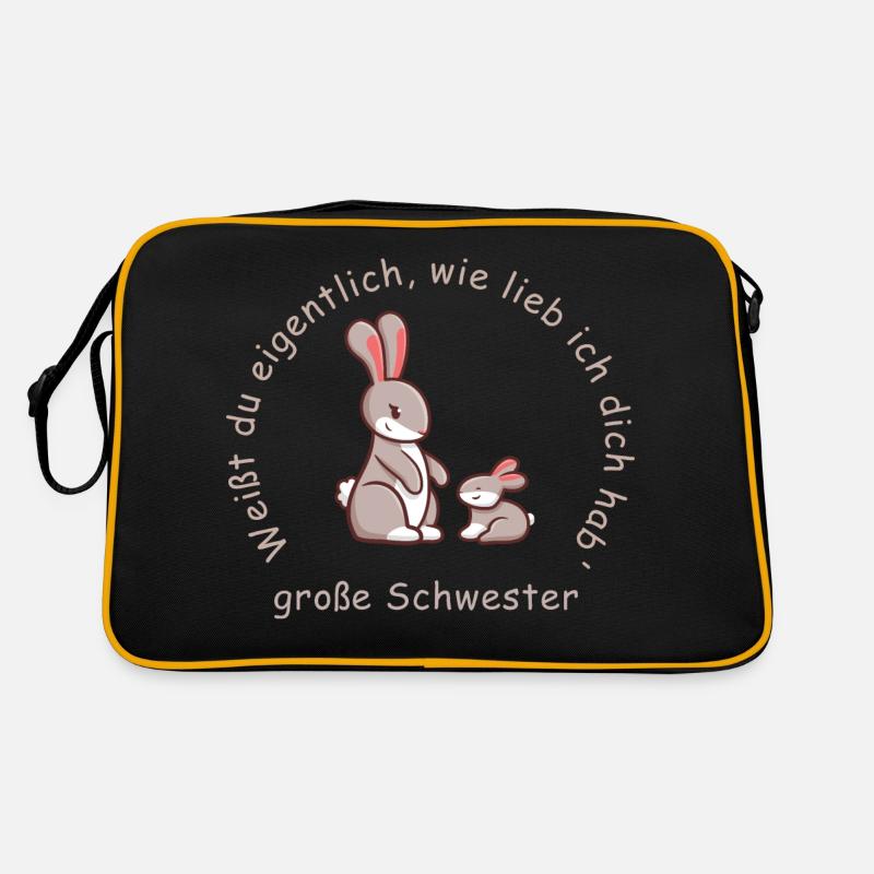 große Schwester | lieb haben - Retro Tasche - Schwarz/Gold