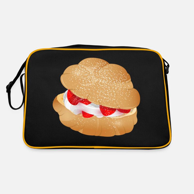 Mit Sahne und Erdbeeren gefüllter Windbeutel Retro Tasche