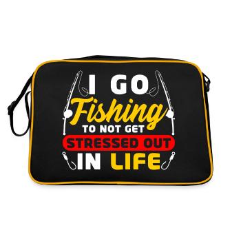 Ich gehe angeln, um im Leben nicht gestresst zu werden - Retro Tasche - Schwarz/Gold - Hinten