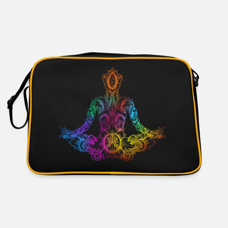 Meditation Yoga Chakra Regenbogenfarbe, Lotus Pose - Retro Tasche - Schwarz/Gold