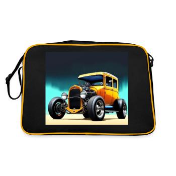Hot Rod in der Nacht 60er Rockabilly - Retro Tasche - Schwarz/Gold - Hinten