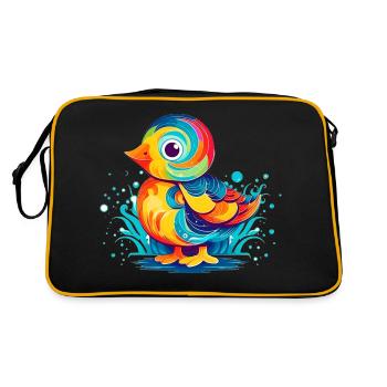 Bunte kleine Ente als Vogel für Kinder - Retro Tasche - Schwarz/Gold - Hinten