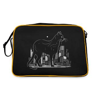 Katze Großstadt weiß Geschenk - Retro Tasche - Schwarz/Gold - Hinten