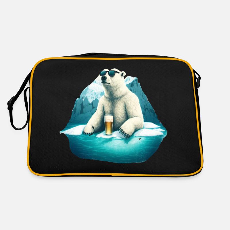 Cooler Eisbär mit Bier und Sonnenbrille Retro Tasche
