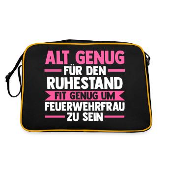 Feuerwehr Ruhestand Rentnerin Feuerwehrfrau - Retro Tasche - Schwarz/Gold - Hinten
