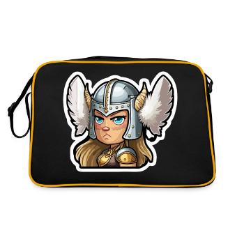 Astrid, die Kühne: Cartoon-Walküre Astrid - Retro Tasche - Schwarz/Gold - Hinten