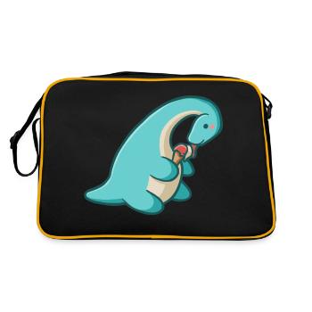 hugadino dino eats ice cream, cute dinosaur - Retro Bag - black/gold - Back