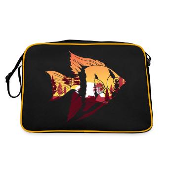 Forest Trees Fishing Gift Sunset Fish - Sac Retro - noir/or - Dos