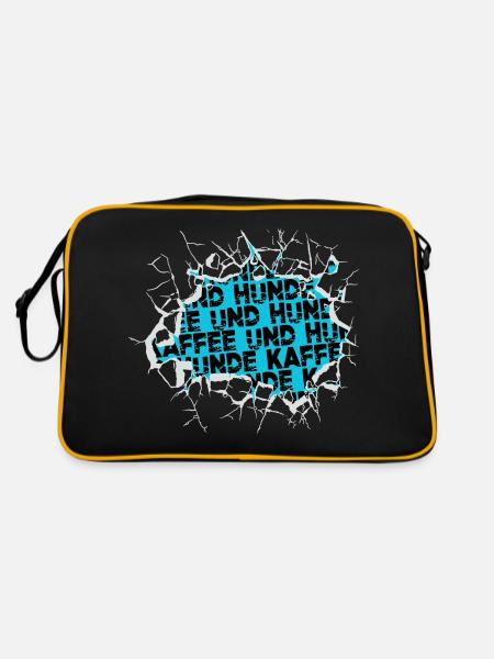 hundefreund haustier trinken arbeiten - Retro Tasche - Schwarz/Gold - Hinten