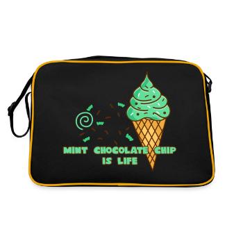 Minz Schoko Chip Eis Ist Leben - Retro Tasche - Schwarz/Gold - Hinten