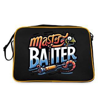 Humorvolles "Master Baiter" T-Shirt mit Angelmotiv - Retro Tasche - Schwarz/Gold - Hinten