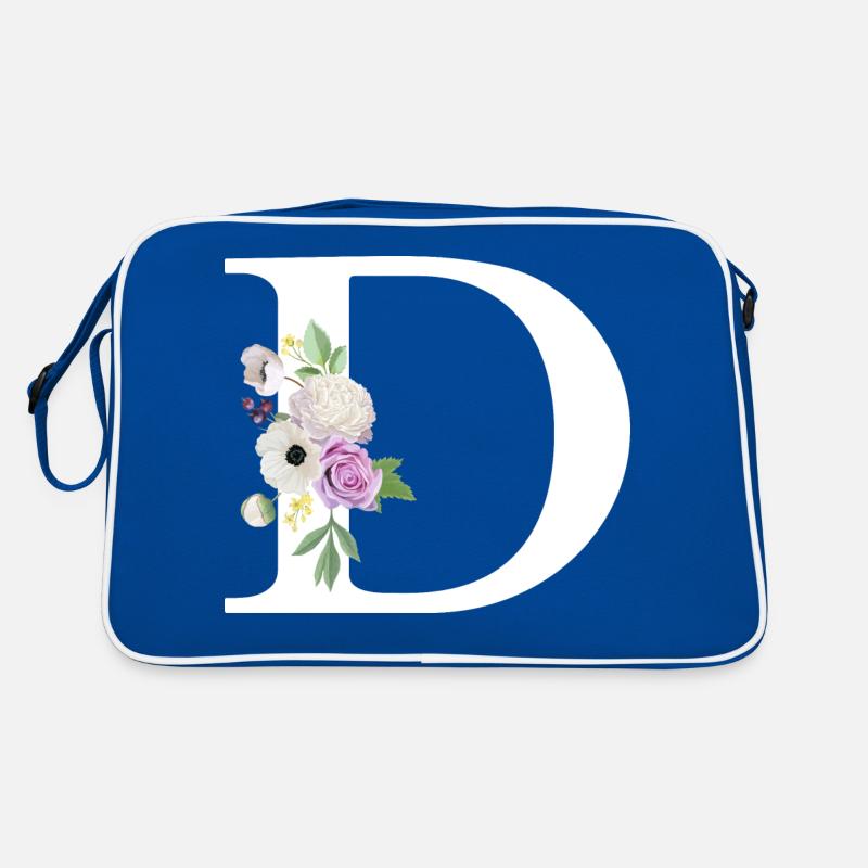 Lila Blumenbuchstabe D Retro Tasche