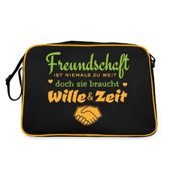 Freundschaft ist niemals zu weit - Spruch - Retro Tasche - Schwarz/Gold - Hinten