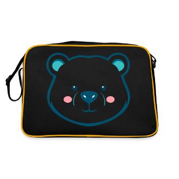 Ours en peluche de dessin animé mignon - Design bleu et blanc - Sac Retro - noir/or - Dos