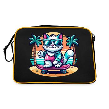 Chat sur une planche à roulettes sur la plage - Sac Retro - noir/or - Dos